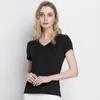 SUYADREAM 여성 실크 T 셔츠 천연 실크 반팔 솔리드 V 목 상단 셔츠 새로운 흰색 검은 바닥 셔츠 210306