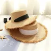 Rodzic-dziecko Panama Hats for Women Duże Brim Beach Sun Hats z modą długi pasek Visor Hat Słom