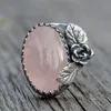 Trouwringen retro roze maansteensteen voor vrouwen vintage Boheemse zilveren kleur blad bloemenring vrouwelijk feest mode sieraden cadeau wynn22