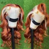 Human Hair Capless Wigs 30 Inch Ginger Flower Sheer Lace Front Wig 613 Blonde Body Wavy Color Natural Hairline