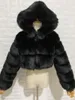 Pelliccia da donna Faux Inverno da donna Cappotti corti in pelliccia di alta qualità Giacche da donna Cappotto soffice con giacca con cappuccio Manteau Femme