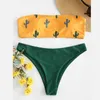 bandeau cactus bikini push up swimsuit women two piece bathing swimwear sexy thong bikinis tropical swim 210712