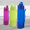 500 ml 17oz Silikon Collopible Sports Bottle folding mugg med PP Wrap och Elastic spetsvattenkolvkokare BPA-fri