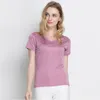 SuyaDream Femmes Soie T-shirt Soie Naturelle À Manches Courtes Solide Col V Top Chemise Nouveau Blanc Noir Chemises De Fond 210306