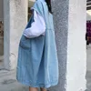 FORSE U Donna Denim Azzurro Colletto rovesciato Gilet senza maniche Giacca di media lunghezza Tasca con bottoni allentati C0119 210529