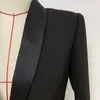 Haute qualité automne nouveau noir blanc bouton unique Satin Blazer bureau vêtements d'extérieur formels manteau dames femmes Blazer X0721