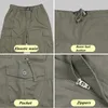 Male Casual Shorts Multi Pockets Summer Loose Zipper Breeches Plus Size Short Pant Casual Cotton Middle Long Mens Cargo Shorts