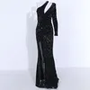 Casual Dresses 2022 Fashion Sequin Maxi Dress Sexy One Shoulder Wine Red Black Purple High Split Evening Celebrity Party Vestidos