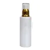 2021 30ml 50ml 80ml White Glass Pump Bottle Essential Oil Perfume Bottles Atomizer Spray Bottle with Gold Cap Collar Clear Cover