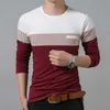 TシャツメンズコットンロングスリーブOネックストライプS Sファッションパッチワーク原因スリムフィットマンブランド服210707
