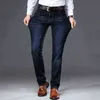 42 44 Spring and Autumn Classic Męskie Duży Rozmiar Dżinsy Moda Biznes Casual Stretch Slim Black Blue Brand Spodnie 211108