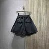 Summer Elastic High Waist with Belt Casual Loose Plus Size 5XL Denim Shorts Women Black Jean Large Pockets Boots Shorts Femme 210625