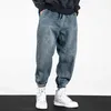 Mode streetwear män jeans lös passform retro blå hög kvalitet casual denim cargo byxor hip hop joggers breda ben bomull byxor