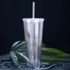 Reusable Drinking Straw Cup With Lid Double-layer Plastic Tumbler Transparent Tea Fruit Coffee Mugs DIY Outdoor Sport Bottle