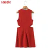 Tangada 패션 여성 단단한 컷 아웃 드레스 민소매 v 목 뒤 지퍼 여성 섹시한 드레스 1M23 210609