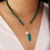 Vintage Malachite Beads Green Leaf Pearl Necklace for Women Fashion Personality Metal Buckle Choker Jewelry