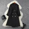 Högkvalitativ Europe Fashion Turn Down Collar Långärmad Solid Trench Coat för Kvinnor Elegant Höst Vinter Windbreaker Ytterkläder 210601