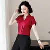 Koreanische Mode Seide Frauen Blusen Satin Solide Kurzarm Rosa Frauen Shirts Plus Größe XXXL Frauen Tops und Blusen 210225