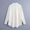 Kvinnor vit blus skjorta långa ärmar krage pärlknappar elegant mode kvinna blus skjorta toppar femme mujer blusa 210709