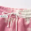 Zevity New Women Popular Tie Dye Printing Drawstringショーツレディースハイウエストスリムホットショーツシックパンタロンコルト210306