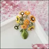 Булавки, броши ювелирных ювелирных подсолнечков для броши цветы в вазе основывают металлический желтый эмалевой ванень для женщин -подарков для женщин.