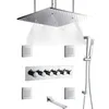 クロム磨かれた温度シャワーミキサー50x50 cm ledバスルーム降雨霧化シャワー調整可能なシャワーヘッドホルダー