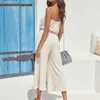 Women Jumpsuit Romper Summer Casual Pocket Sleeveless Off-Shoulder Lace-Up Slim Overalls Solid Elegant Ladies Wide Leg Playsuit 210709