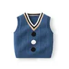 1-8 Years Baby Knitted Vest for Girl Fashion Polka Dot V-neck Sweater 2021 Autumn New Thicken Warm Kids Clothes Boys Outfits Y1024
