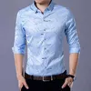 Erkek Moda Geometrik Hatlar Baskı Gömlek 2021 Bahar Yeni Slim Fit Uzun Kollu Elbise Gömlek Iş Rahat Düğün Chemise Pink G0105