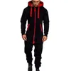 Mens Pure Color Splicing Jumpsuit Men One-piece Garment Pajama Playsuit Zipper Hoodie Male Onesie Комбинезоны Комбинезоны Hombre 201210