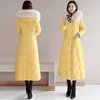Winter grote bontkraag hooded jas vrouwen beige geel plus size Koreaanse lange slanke knielengte warmte parkas mode kleding LR747 210531