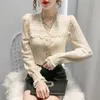 2021 новый французский стиль мода V-образным вырезом белые кружева блузка женщины дна рубашка с длинным рукавом дамы топы осень одежда Blusas 12478 210225