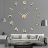 Offre spéciale 3d grand miroir acrylique horloge murale bricolage montre à quartz nature morte horloges moderne décoration de la maison salon autocollants 210310