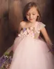 Meninas bebê rosa flor vintage tutu vestido crianças vestido de tule vestido de baile com laço ombro crianças festa de Natal traje vestidos 210303