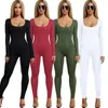 Women's Jumpsuits & Rompers Solid Color Women Casual Jumpsuit Skinny Milk Silk Romper Zipper Back O-neck Stretchy Long Sleeve Sexy Party Clu