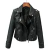 Fitaylor Spring Autumn Women Short Faux PU Jacket Slim Fashion Punk Outwear Motorcycle Leather Jacket Casual Coat 210923