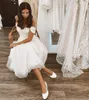 Splendido abito da sposa corto in tulle con scollo a cuore per le donne Abiti da sposa lunghezza tè Robe De Mariee A-Line Custom Made Point Net