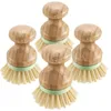 Bamboo Wood Round Mini Palm Scrub Brush Stiff Bristles Wet Cleaning Wash Dishes Pots Pans Vegetables Brushes dd968