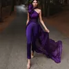 Purple Evening Jumpsuit med lång tåghalter ärmlös promklänning kvinnor byxor passar saudiarabien kändis röda mattor klänningar 328 328