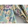 Boho Spring Summer Floral Loose Casual kimono Sleeve beach top Open Front maxi Kimono Tie Belt shirt blouse beach women 210302