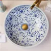 Jingdezhen main peinture artisanat bleu et blanc en céramique salle de bain lavabo évier de haute qualité