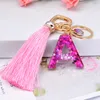 26 Letter Sequin Glitter Pink Gradient Tassel Keychain Alphabet Car Mirror Handbag Decoration Rings Holder Jewelry Gifts