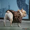 ファッション高級犬服ペット冬ヒョウ柄フレンチ ブルドッグ ソフト コート デザイナー ミディアム ファー パーカー 210804
