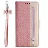 iPhone Case 13 12 11 Pro Max Mini Xs Xr X Wallet Cover for Women Lace Synthetic Leather with Cute Bow Wrist Strap, Girly Handbag