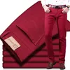 Bahar ve Yaz erkek Şarap Kırmızı Kot Moda Rahat Butik Iş Düz Denim Streç Pantolon Marka Pantolon 211108