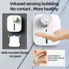 Dispensador de sabão líquido de espuma automático com sensor recarregável digital de temperatura Máquina de desinfetante para banheiro 211206