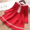 New Girls spring autumn Navy style Girls Dress of Girls 3-12y Kids princess Party Sweater Knit dress winter Baby girl clothes Q0716