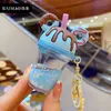 Liquid Glitter Cute Milk Tea Cup Key Chain For Bag Pendant Accessories Creative Car Key Chain Gift G1019