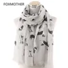 FOXMOTHER Lightweight Grey White Pet Shepherd Print Scarf For Dog Lovers Shawl Wrap Animal Scarves Ladies