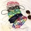 50pcs DHL Ship Fashion Colorful Mesh Designer Party Face Mask Bling Diamond Rhinestone Grid Net Sexy Hollow Masks Reuseable